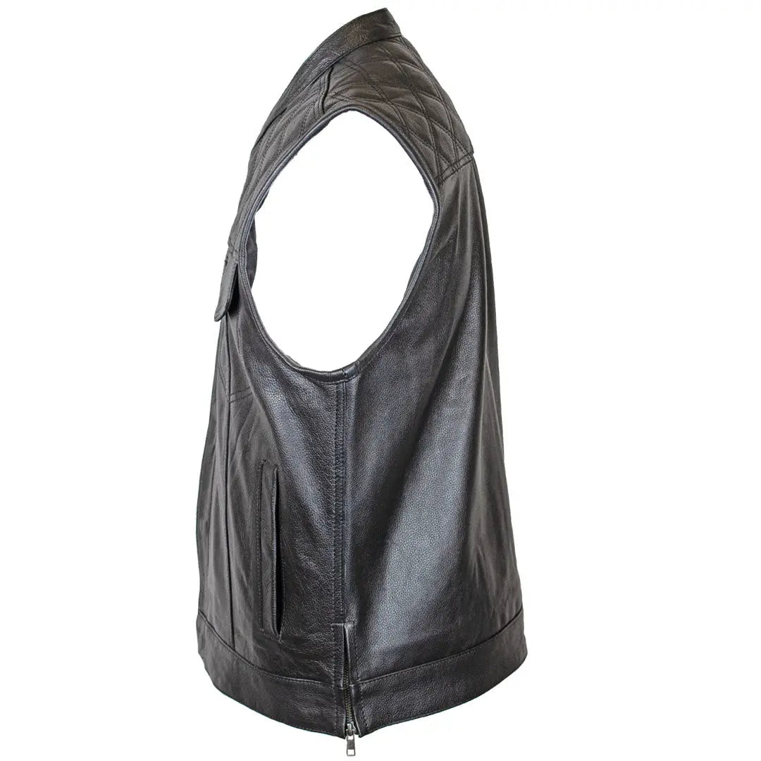 Open Road Men's Upside Leather with Black Stitched Diamonds Vest - Velora Luxury Fashion