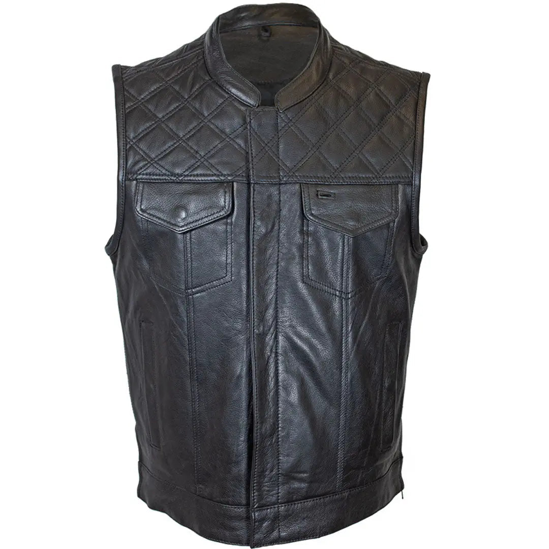 Open Road Men's Upside Leather with Black Stitched Diamonds Vest - Velora Luxury Fashion