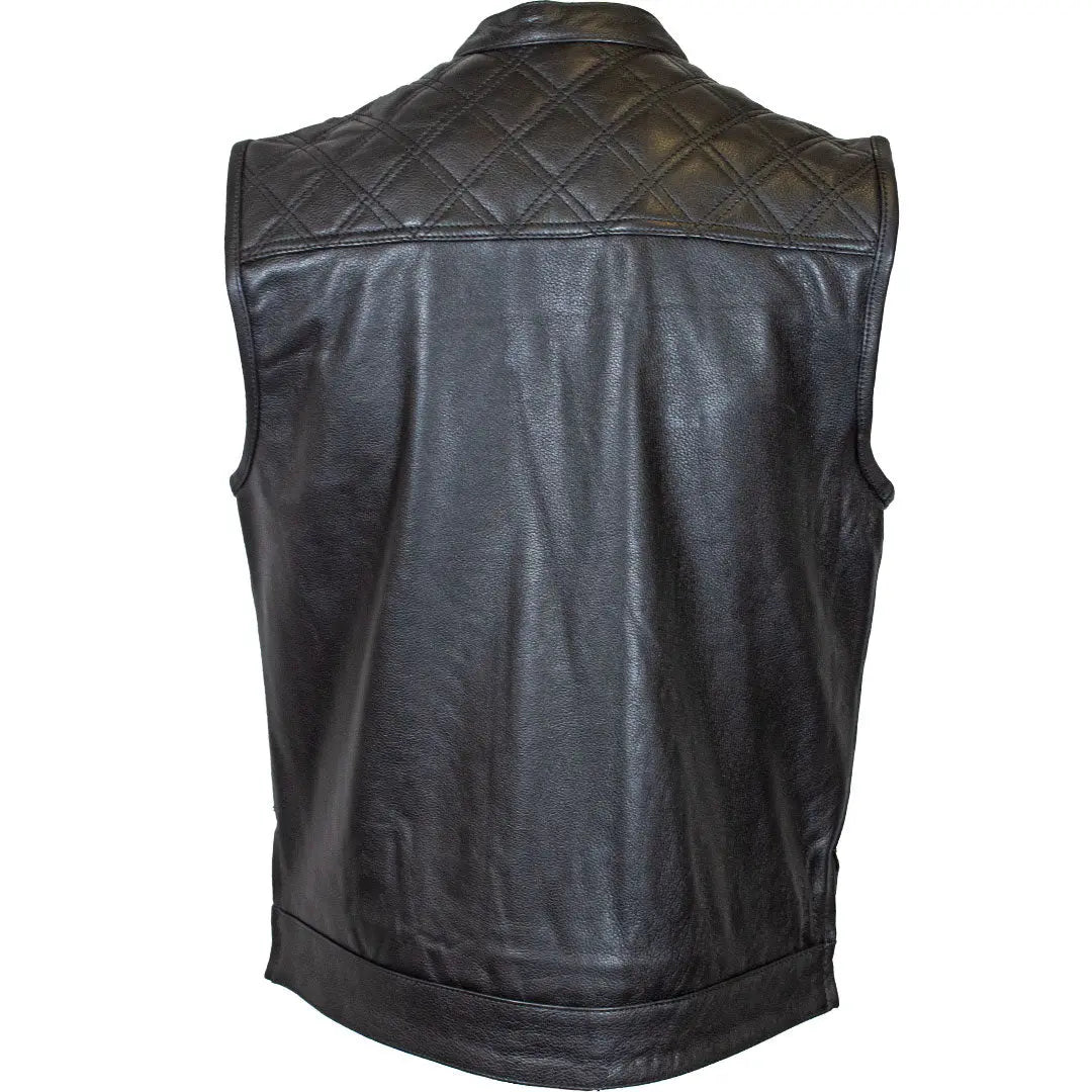 Open Road Men's Upside Leather with Black Stitched Diamonds Vest - Velora Luxury Fashion