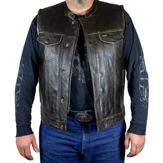 Open Road Men's Distressed Leather Club Vest Boutique of Leathers/Open Road