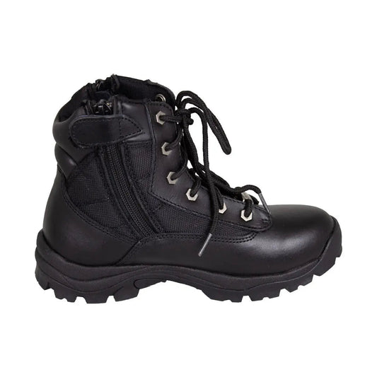 Open Road Women's Black Leather Tactical Lace-Up Boots with Side Zippers Entry - Velora Luxury Fashion