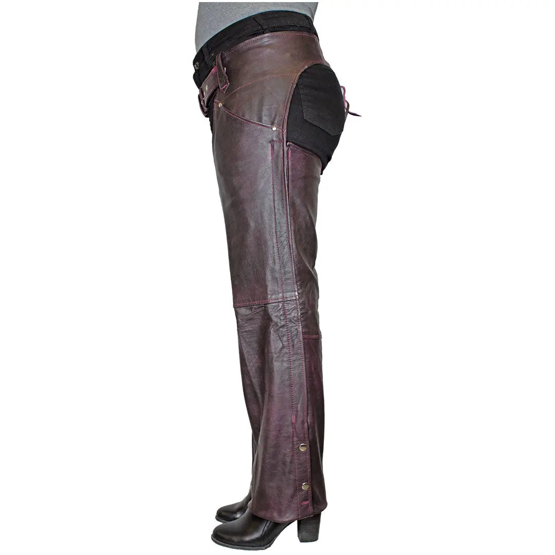 Open Road Women's Dark Purple Wash Leather Chaps - Velora Luxury Fashion
