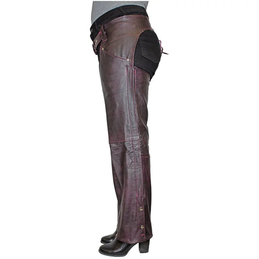Open Road Women's Dark Purple Wash Leather Chaps - Velora Luxury Fashion