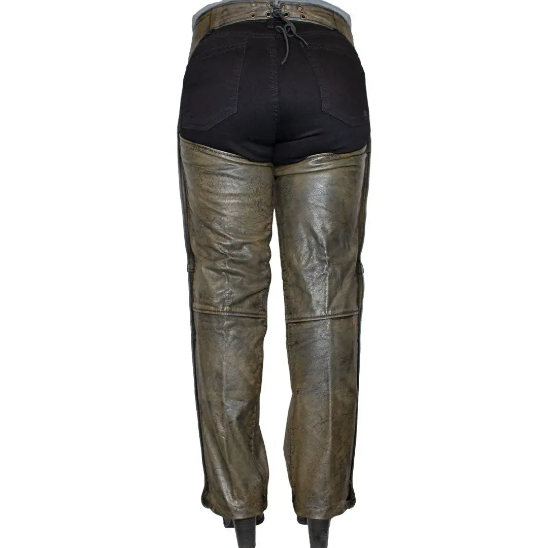 Open Road Women's Distressed Brown Leather Chaps - Velora Luxury Fashion