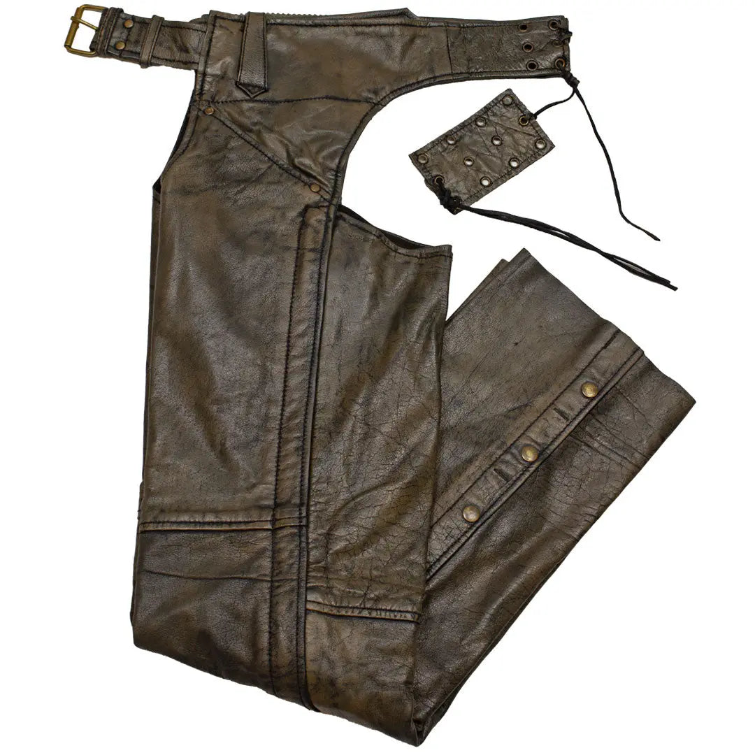 Open Road Women's Distressed Brown Leather Chaps - Velora Luxury Fashion