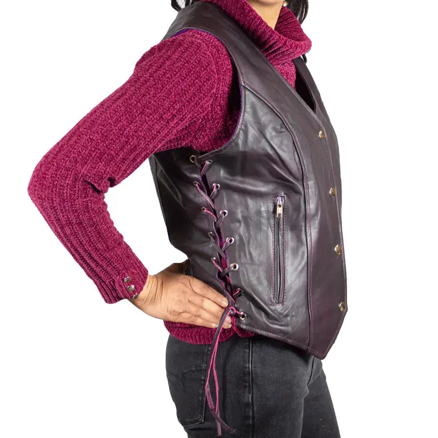 Open Road Women's Lace Side Leather Vest - Velora Luxury Fashion