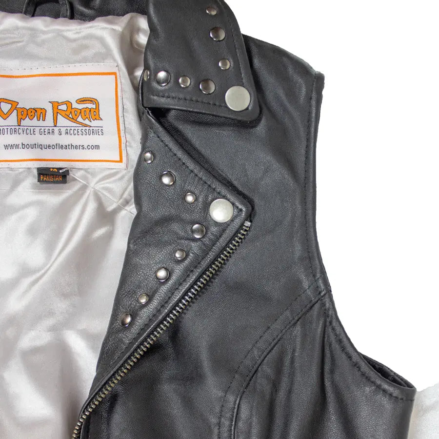 Open Road Women's Studded Leather Vest - Velora Luxury Fashion