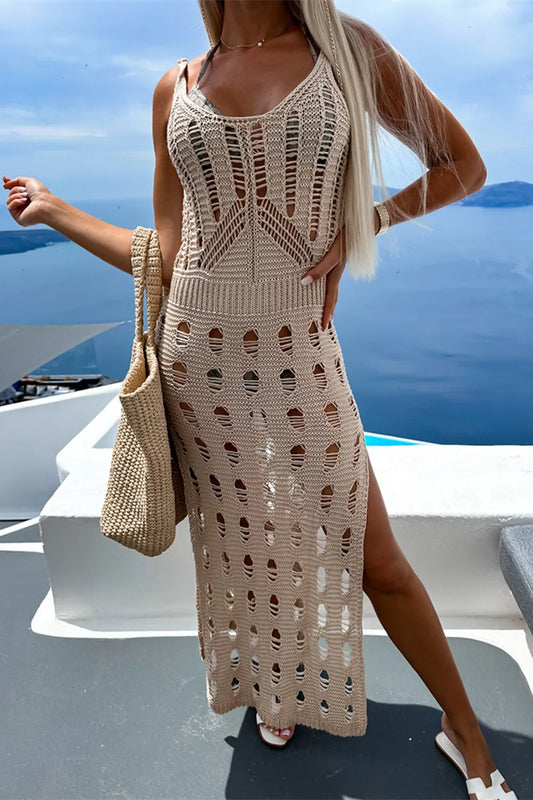 Openwork Slit Scoop Neck Sleeveless Cover Up - Velora Luxury Fashion