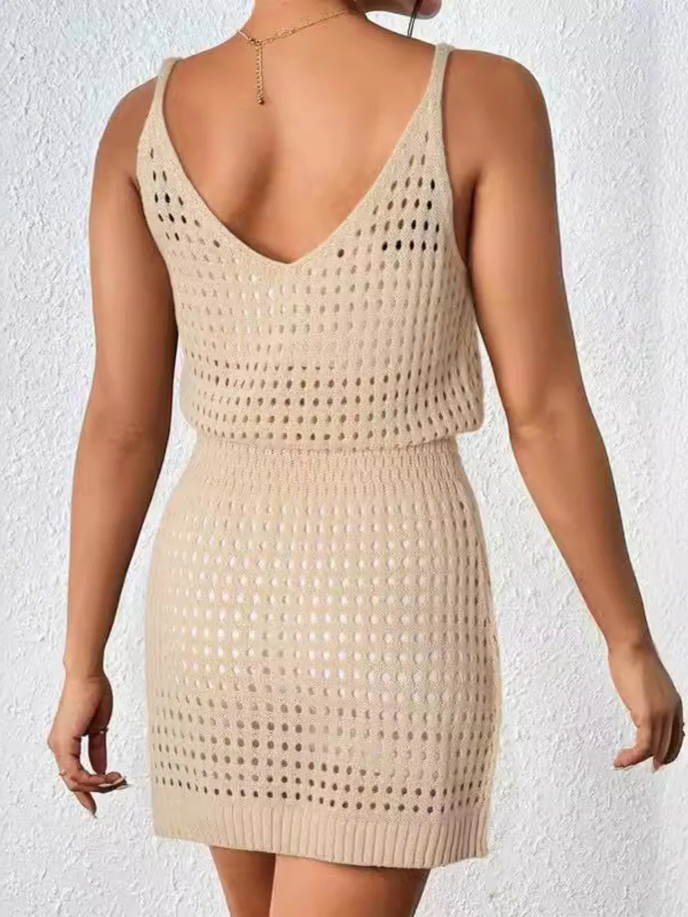 Openwork V-Neck Sleeveless Cover Up Dress - Velora Luxury Fashion
