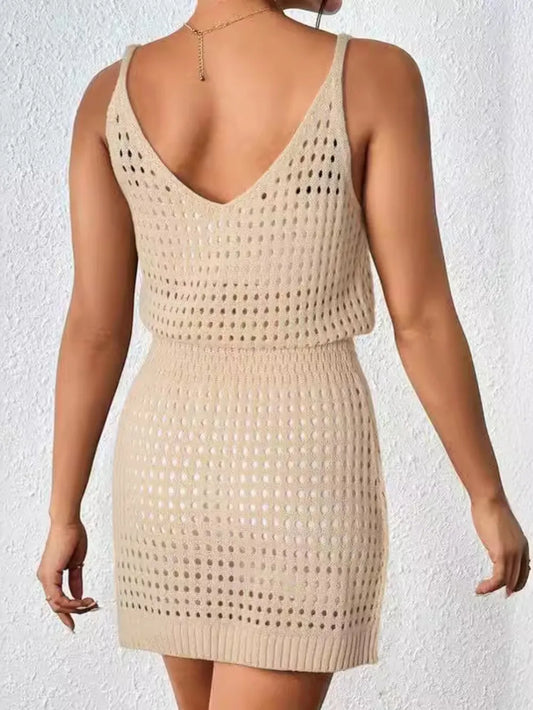 Openwork V-Neck Sleeveless Cover Up Dress - Velora Luxury Fashion