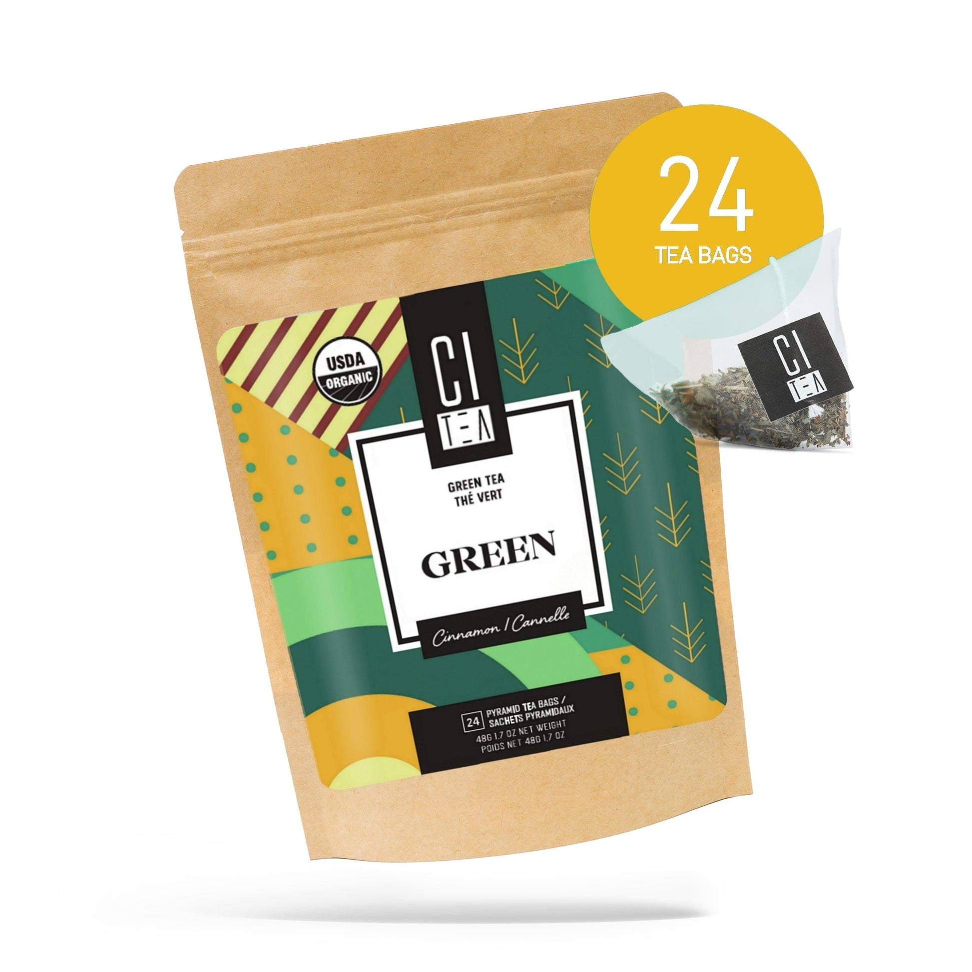 Organic Green tea with Cinnamon - 24 Pyramid Tea Bags - Velora Luxury Fashion