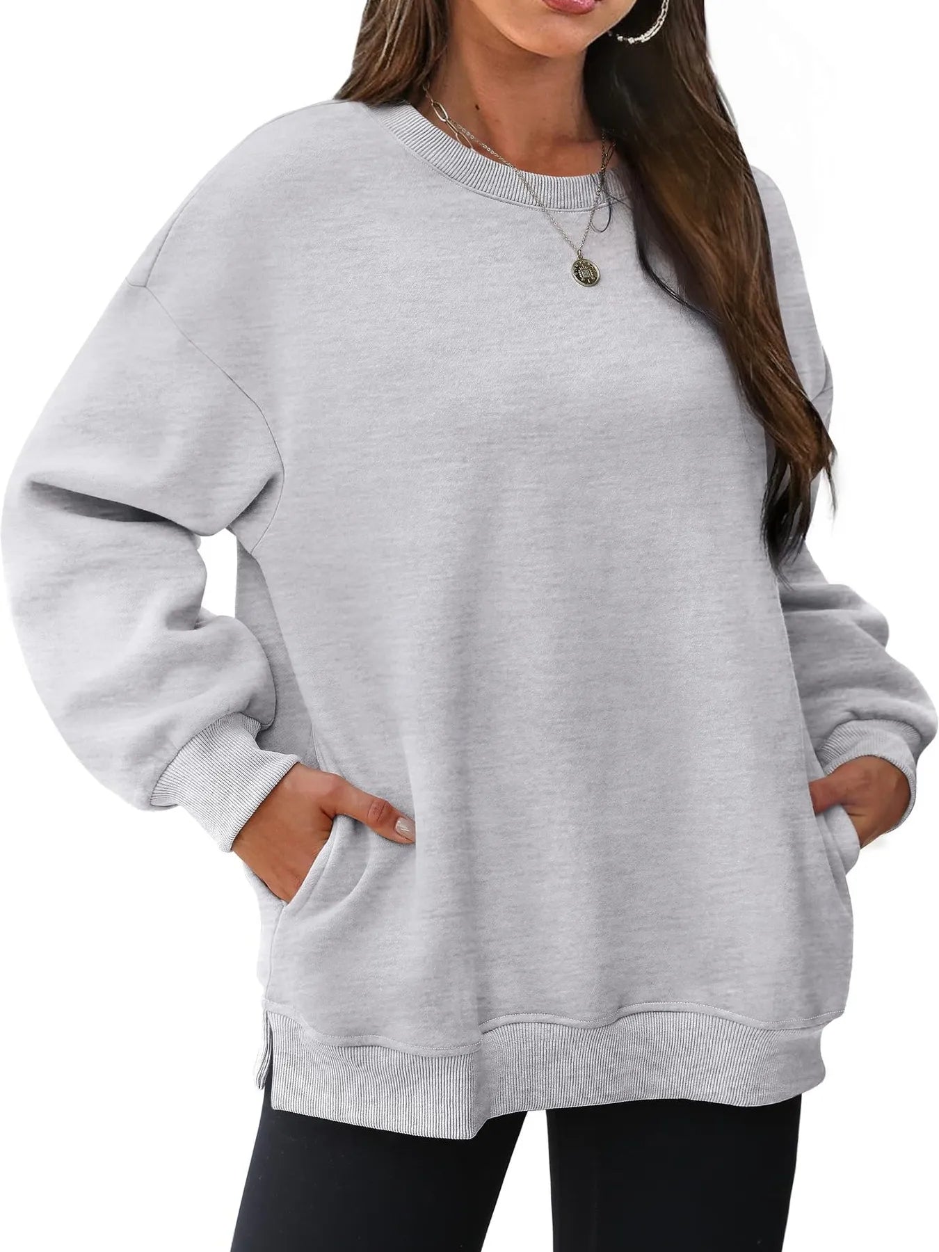 Oversized Long Sleeve Crewneck Sweatshirt - Velora Luxury Fashion