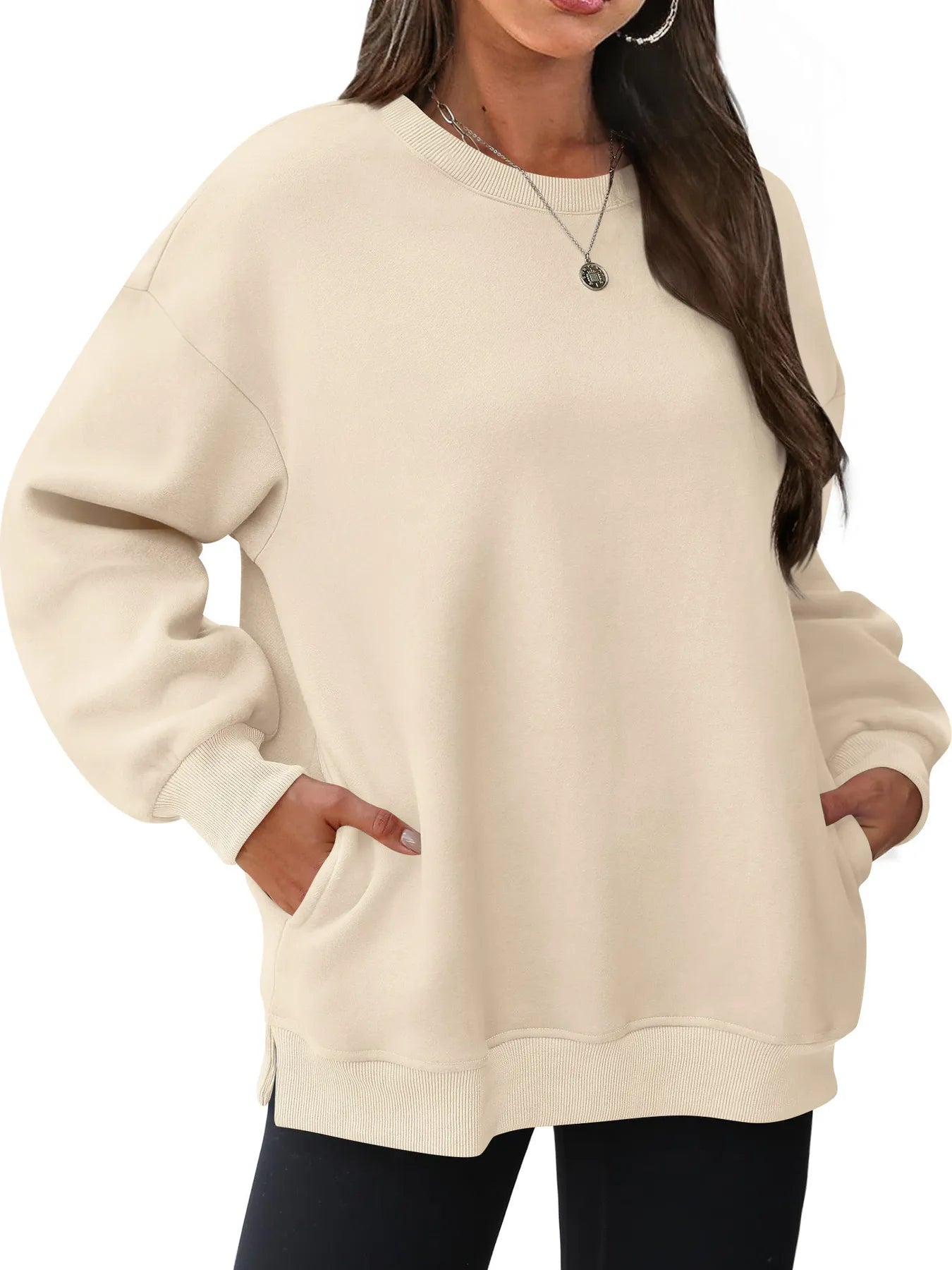Oversized Long Sleeve Crewneck Sweatshirt - Velora Luxury Fashion