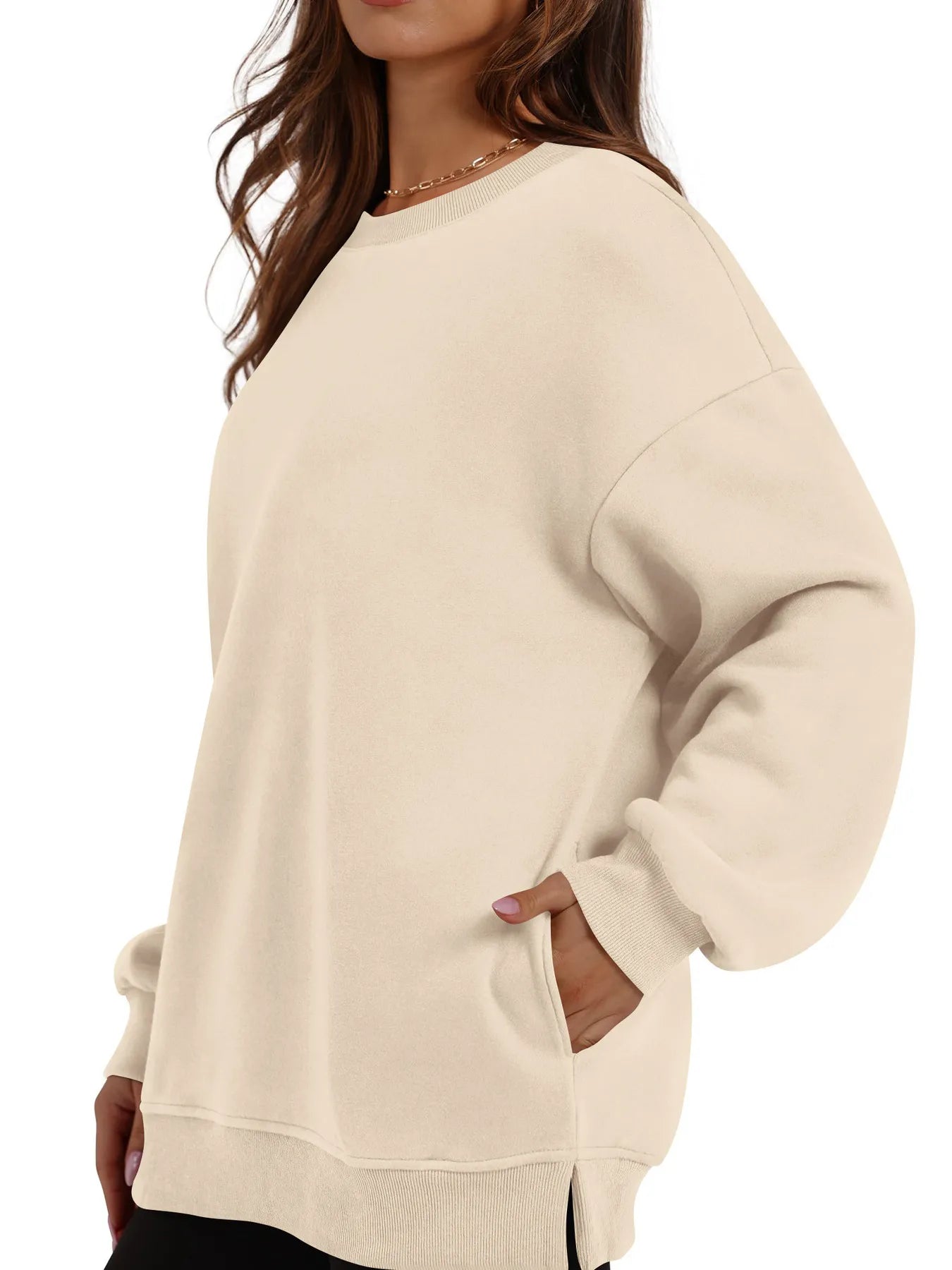 Oversized Long Sleeve Crewneck Sweatshirt - Velora Luxury Fashion