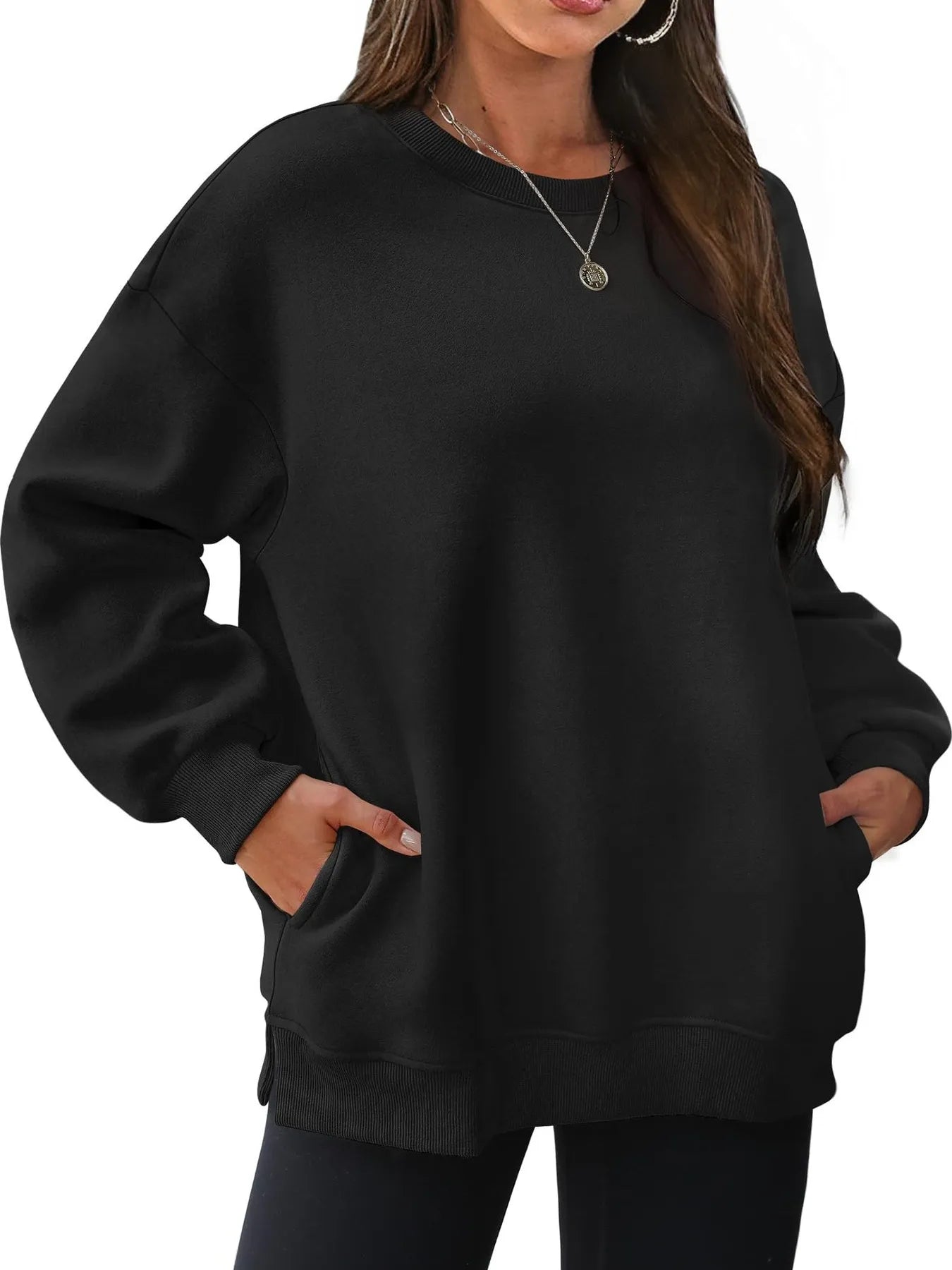 Oversized Long Sleeve Crewneck Sweatshirt - Velora Luxury Fashion