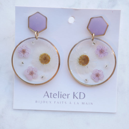 Boucles d'oreilles duo mauve et blanc - rond (xl) - Velora