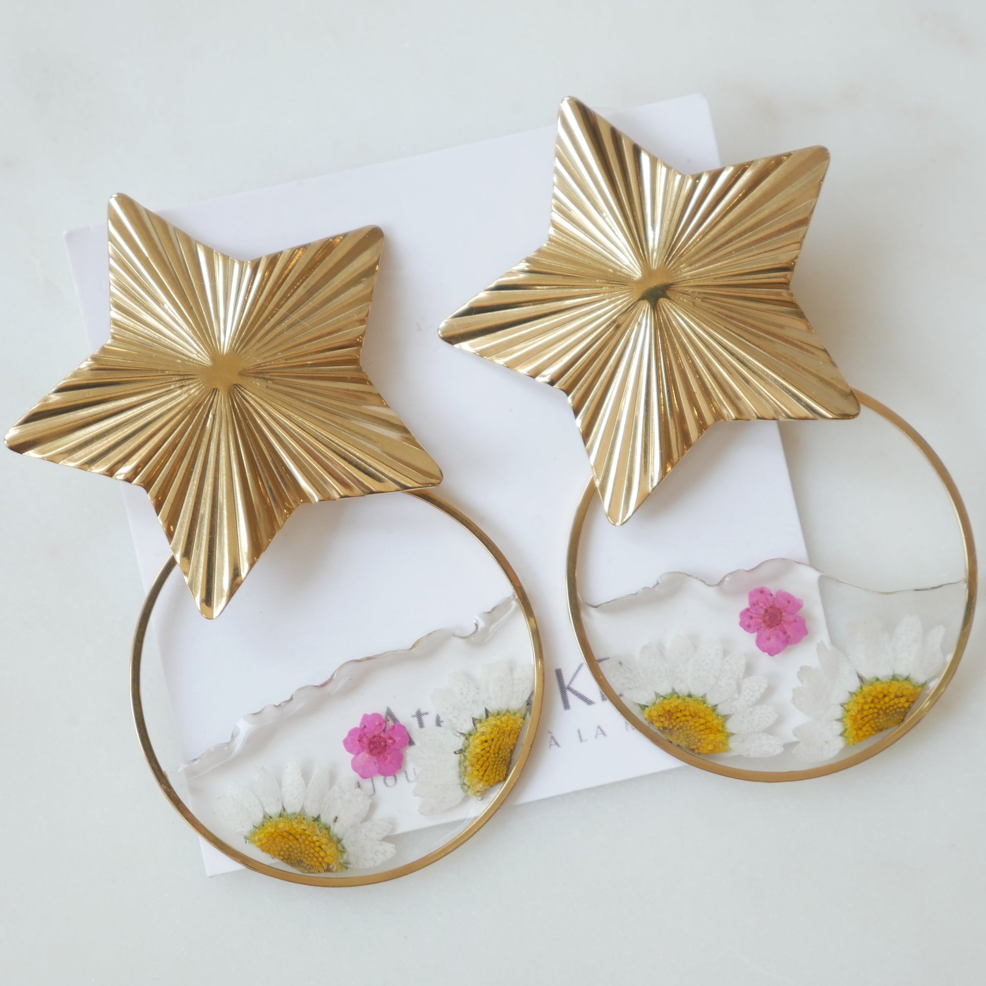 Boucles d'oreilles duo - marguerites et rose - Velora