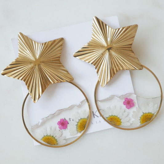 Boucles d'oreilles duo - marguerites et rose - Velora