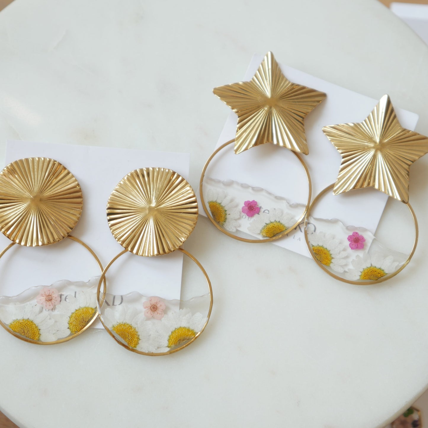 Boucles d'oreilles duo - marguerites et rose - Velora