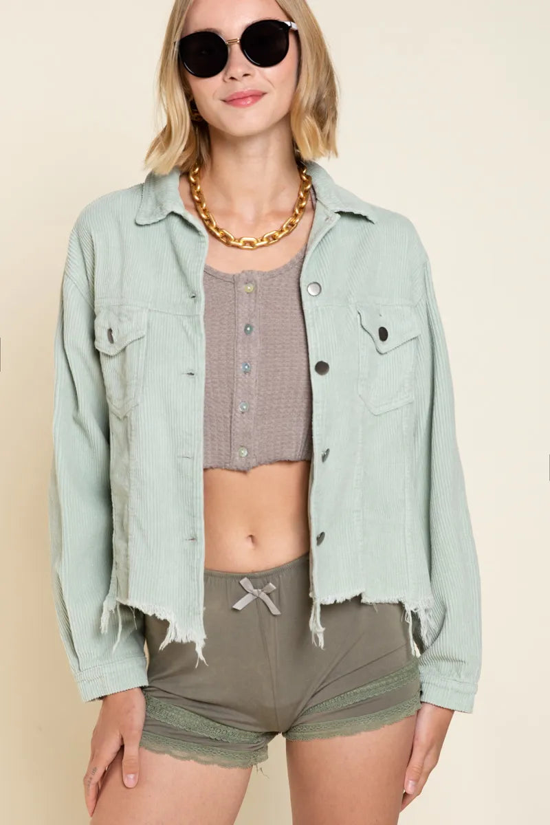 POL Button Down Corduroy Trucker Jacket - Velora Luxury Fashion