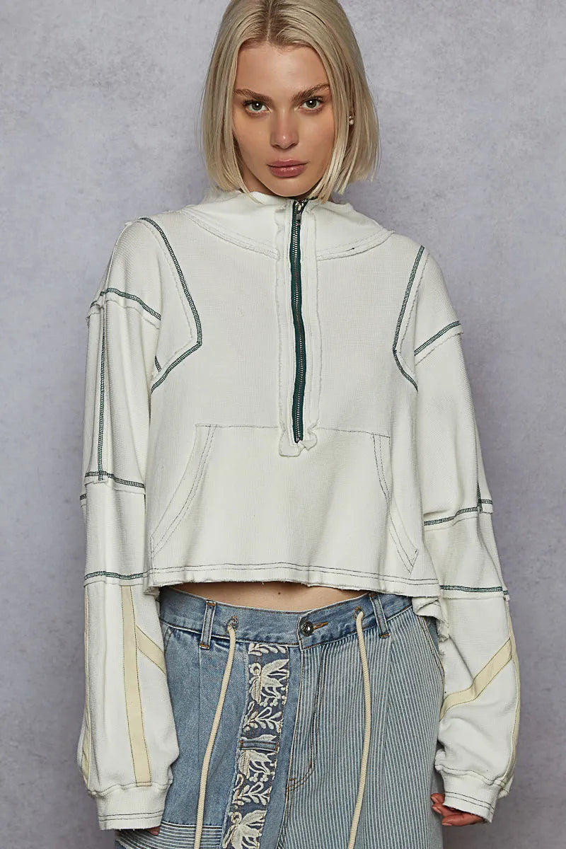 POL Contrast Stitching Zip Front Sweatshirt - Velora Luxury Fashion