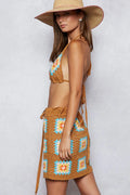POL Crochet Halter Neck Cami and Skirt Sweater Set - Velora Luxury Fashion