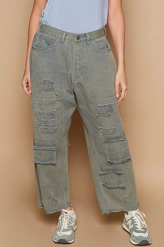 POL Distressed Raw Hem Wide Leg Pants - Velora Luxury Fashion