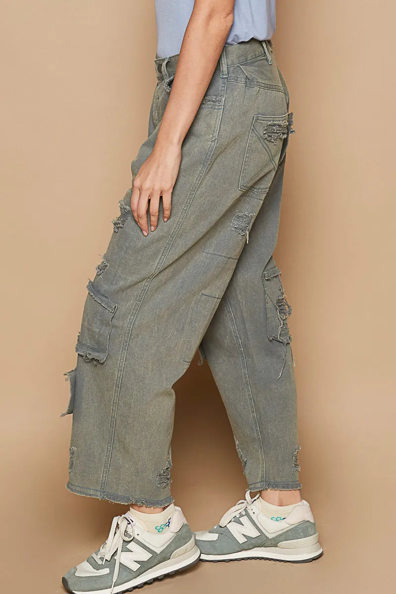 POL Distressed Raw Hem Wide Leg Pants - Velora Luxury Fashion