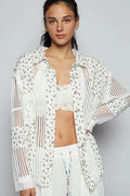 POL Floral Crochet Patchwork Long Sleeve Shirt - Velora Luxury Fashion