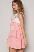 POL Lace Patchwork Detail Denim Overall Dress - Velora Luxury Fashion