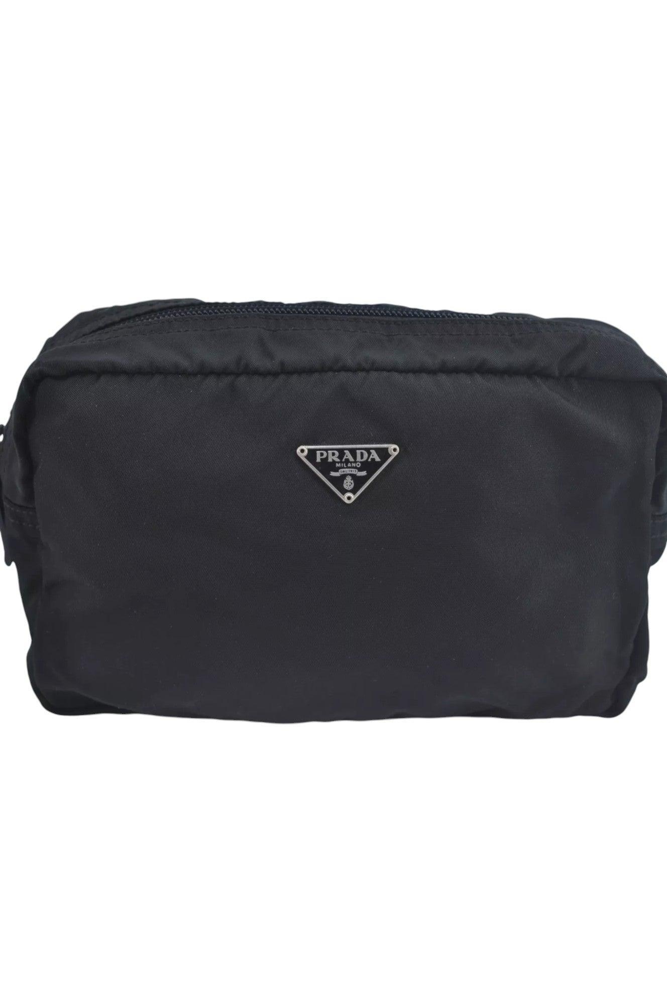 PRADA Nylon Leather Pouch Purse Black 3978K - Velora Luxury Fashion