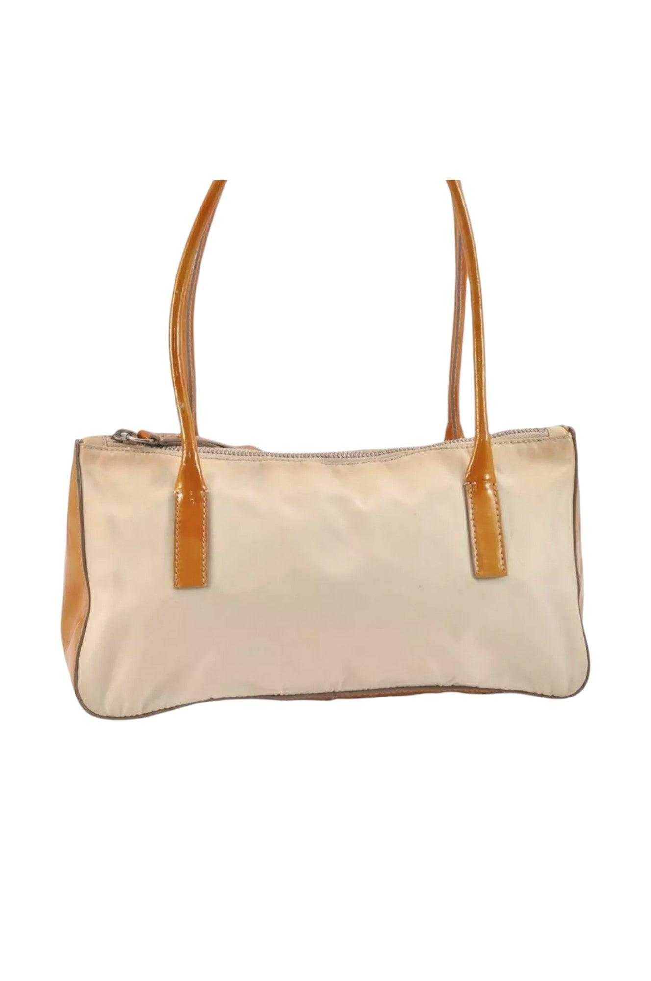 PRADA Nylon Tessuto Enamel Shoulder Hand Bag Purse Cream White 9257K - Velora Luxury Fashion