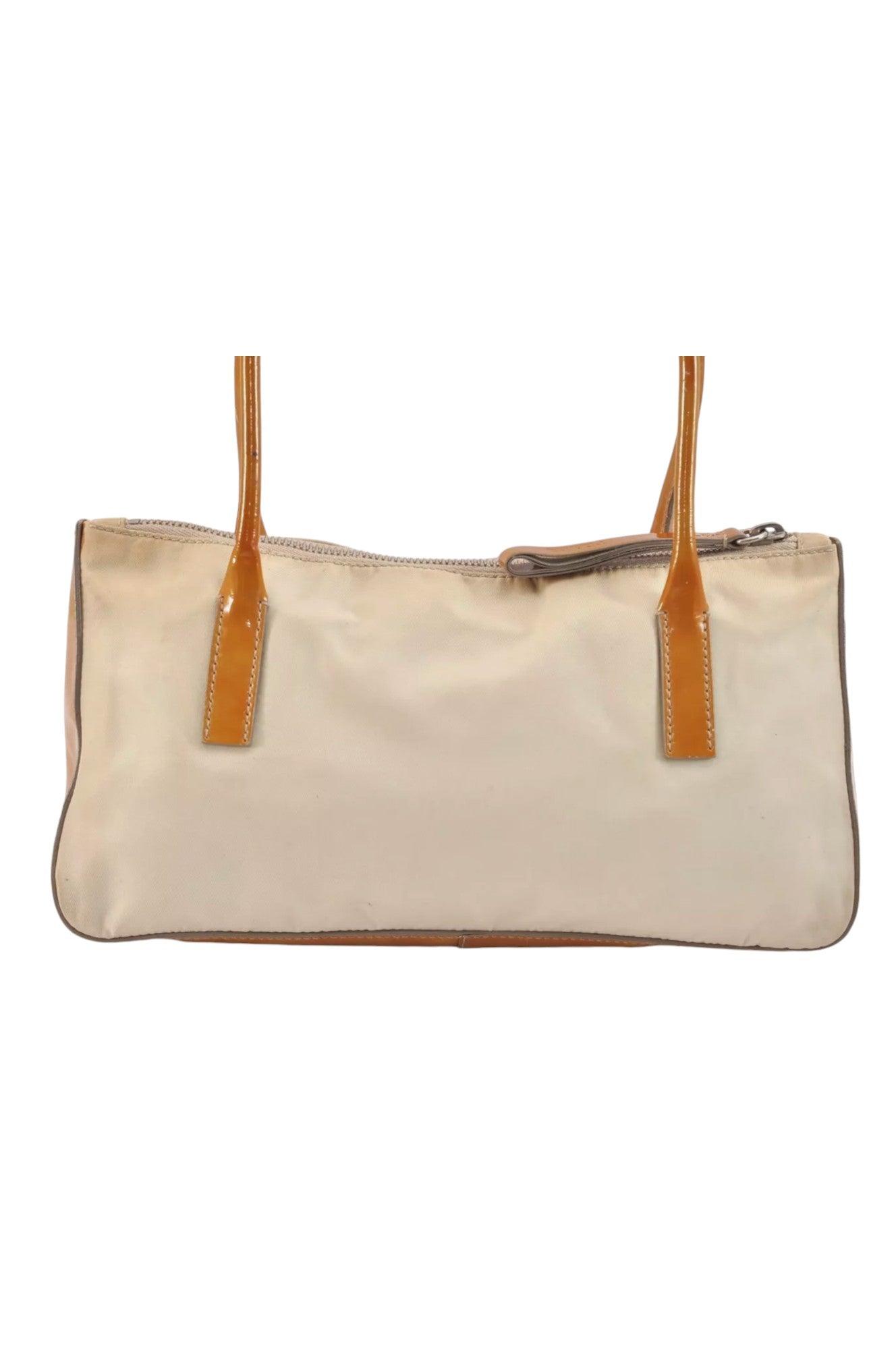 PRADA Nylon Tessuto Enamel Shoulder Hand Bag Purse Cream White 9257K - Velora Luxury Fashion