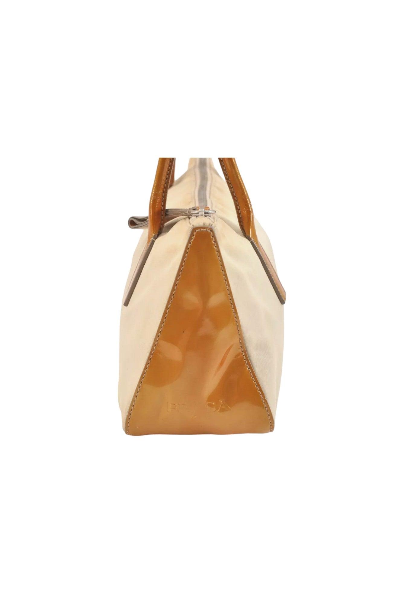 PRADA Nylon Tessuto Enamel Shoulder Hand Bag Purse Cream White 9257K - Velora Luxury Fashion