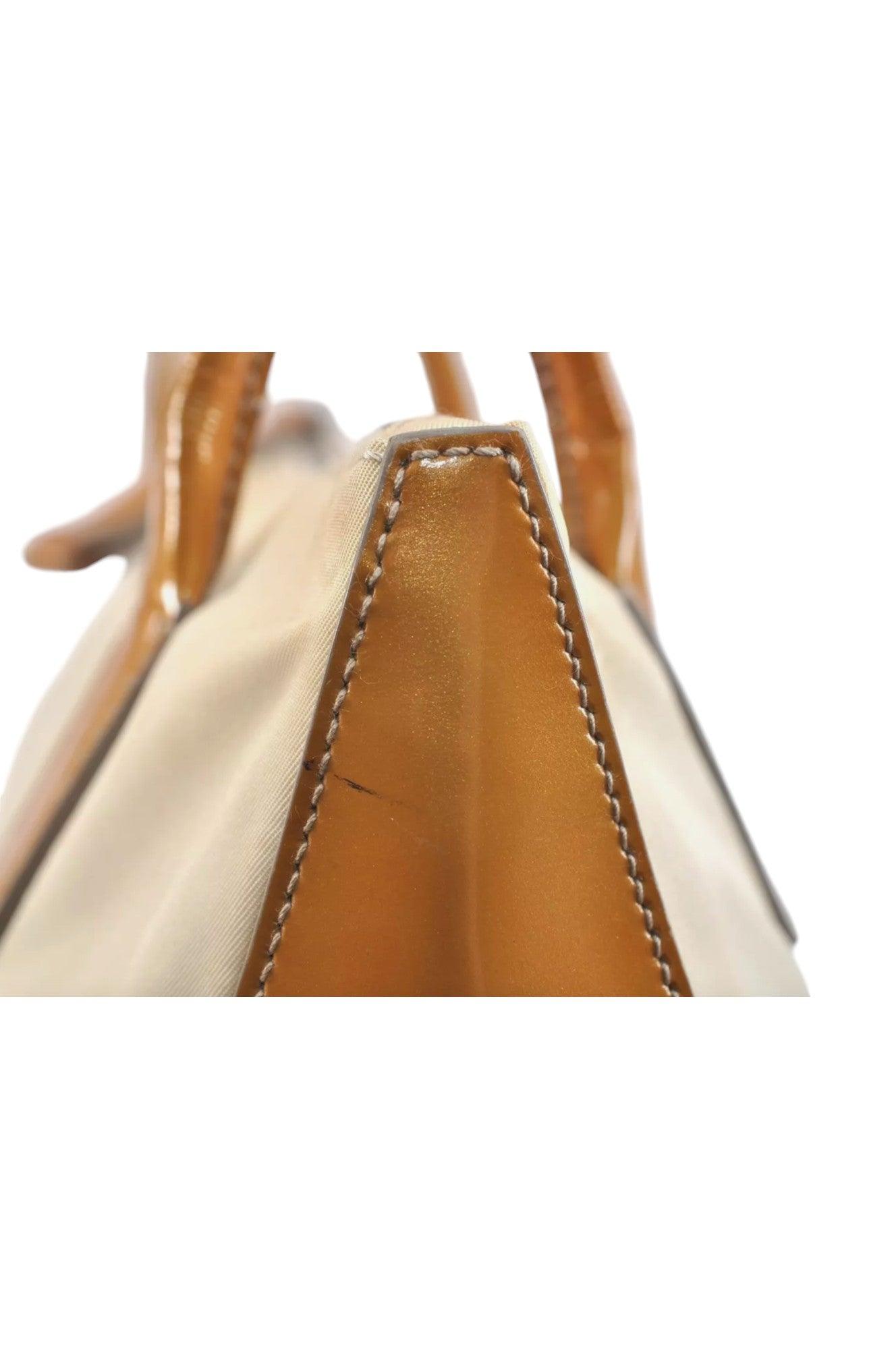 PRADA Nylon Tessuto Enamel Shoulder Hand Bag Purse Cream White 9257K - Velora Luxury Fashion