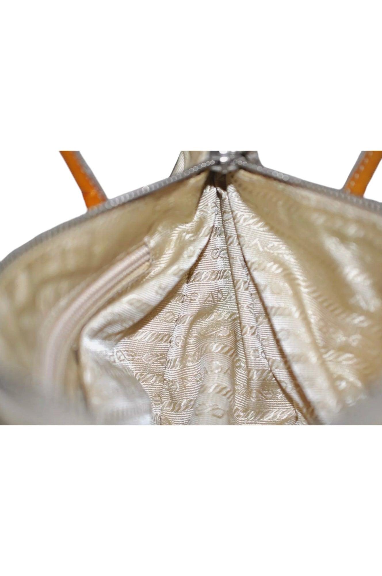 PRADA Nylon Tessuto Enamel Shoulder Hand Bag Purse Cream White 9257K - Velora Luxury Fashion
