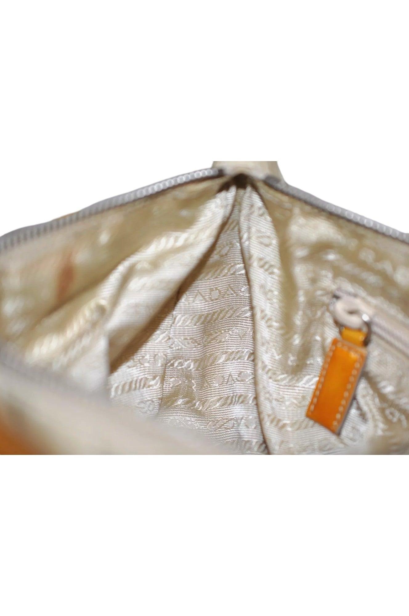 PRADA Nylon Tessuto Enamel Shoulder Hand Bag Purse Cream White 9257K - Velora Luxury Fashion