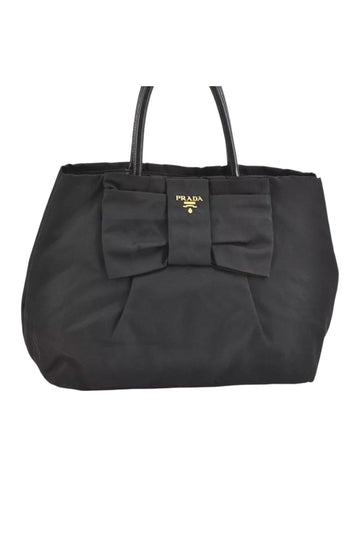 PRADA Tessuto Fiocco Ribbon Nylon Leather Hand Tote Bag Black 7620K - Velora Luxury Fashion