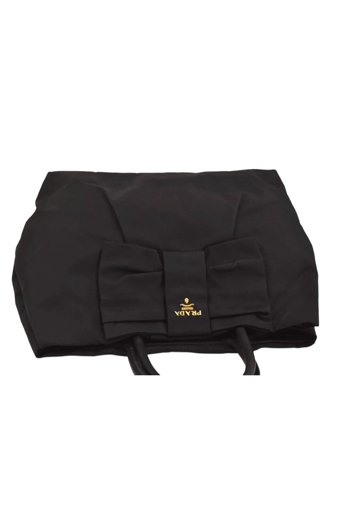 PRADA Tessuto Fiocco Ribbon Nylon Leather Hand Tote Bag Black 7620K - Velora Luxury Fashion
