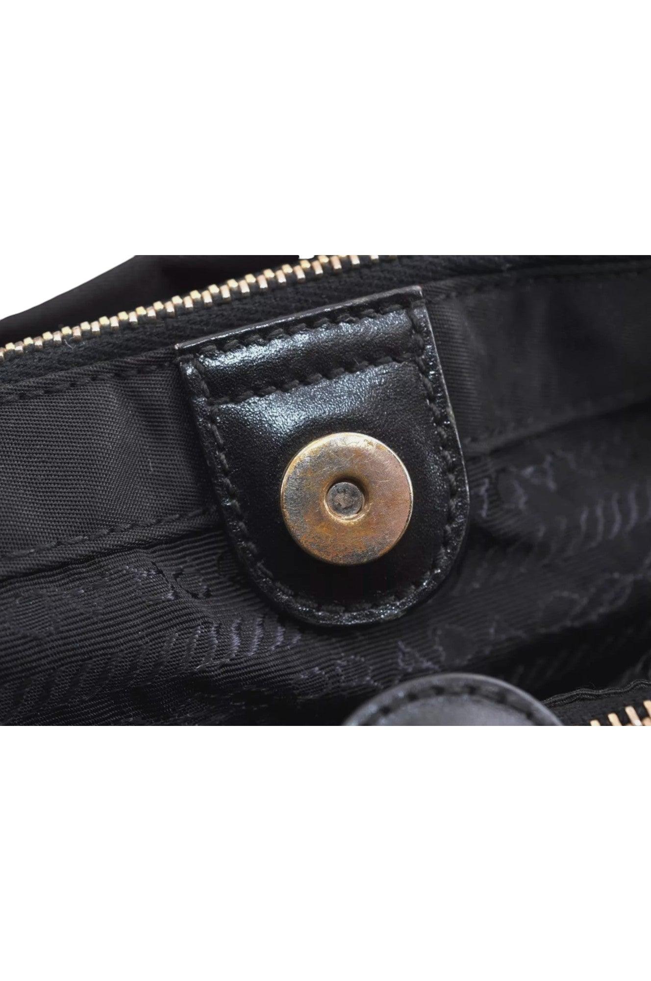 PRADA Vintage Nylon Tessuto Leather Shoulder Bag Purse Black 9107K - Velora Luxury Fashion