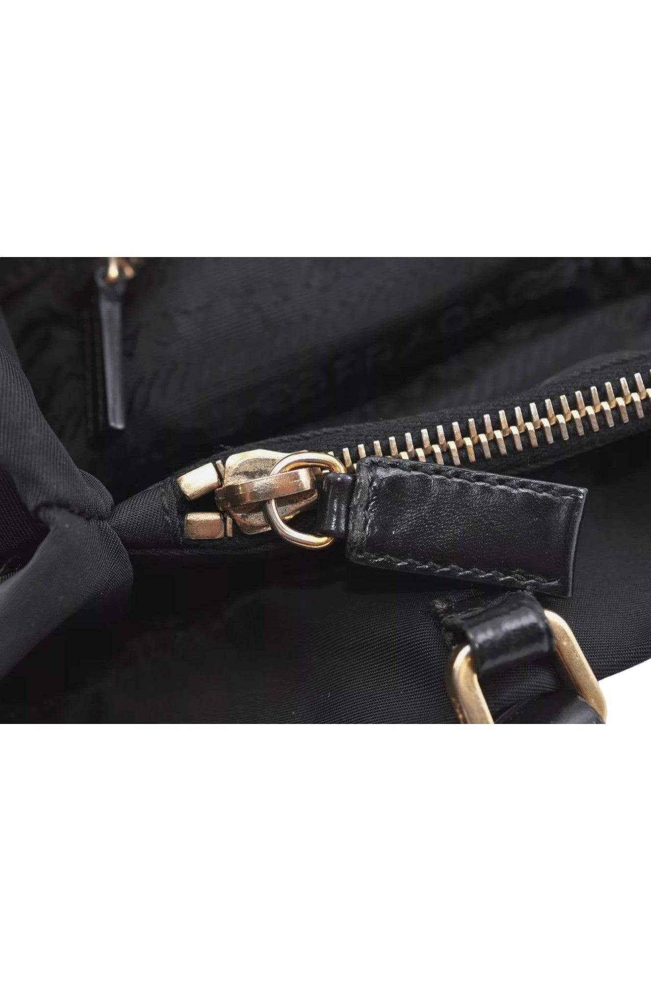 PRADA Vintage Nylon Tessuto Leather Shoulder Bag Purse Black 9107K - Velora Luxury Fashion