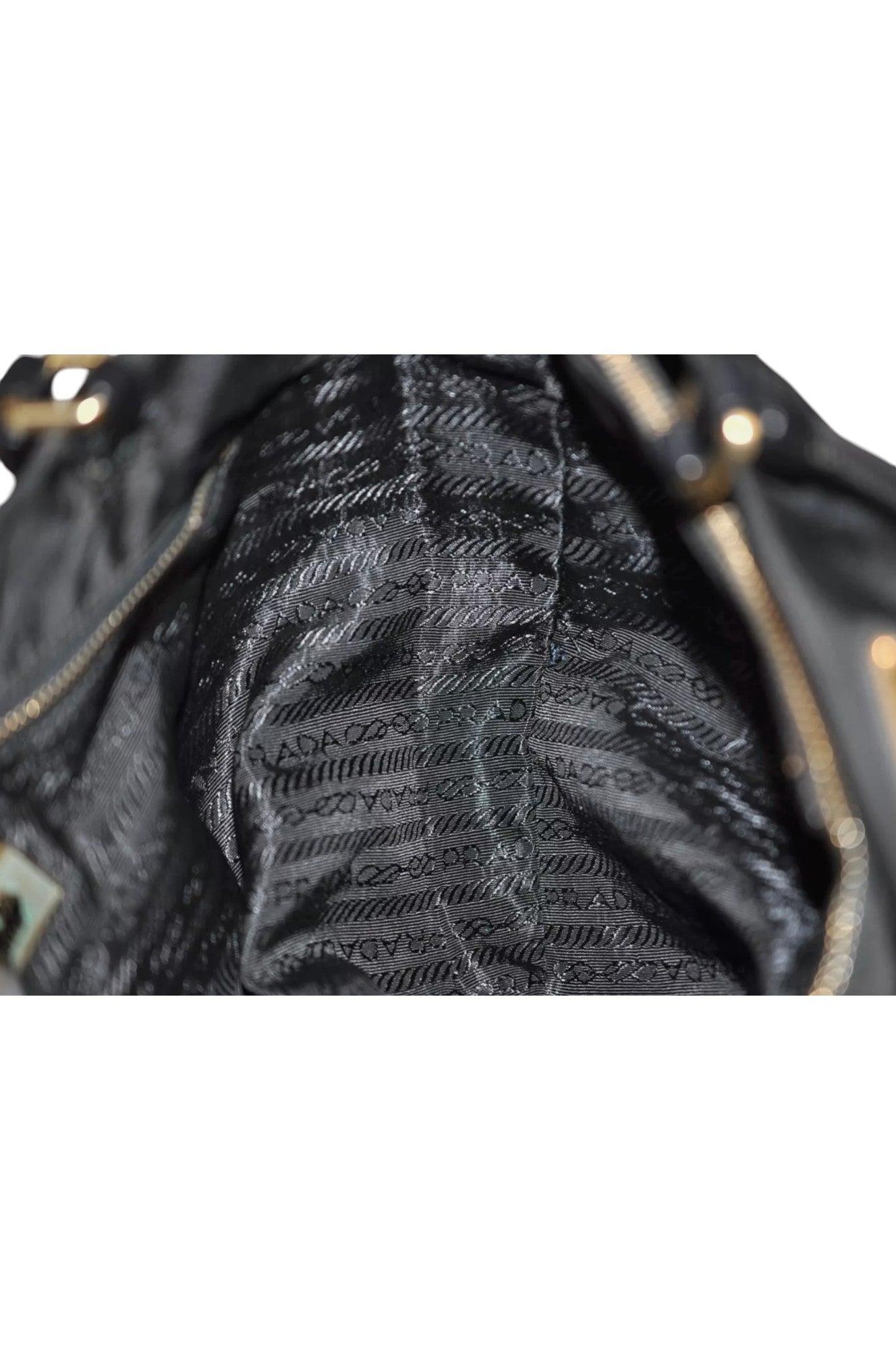 PRADA Vintage Nylon Tessuto Leather Shoulder Bag Purse Black 9107K - Velora Luxury Fashion