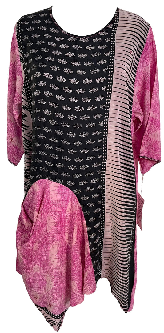 PRC6051 Avatar Pure Silk Self Pocket Tunic Dress - Velora Luxury Fashion