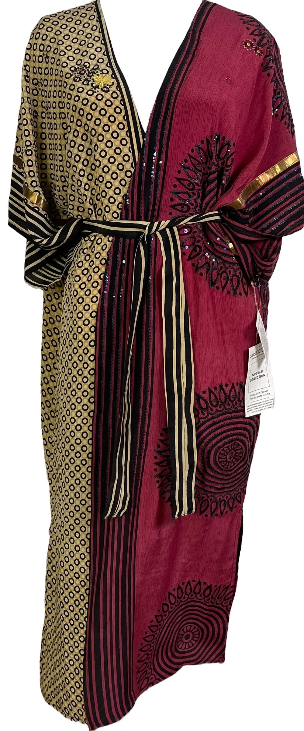 PRC6759 Avatar Long Pure Silk Kimono Sleeved Duster with Belt - Velora Luxury Fashion