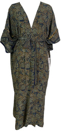 PRC6833 Avatar Long Pure Silk Kimono Sleeved Duster with Belt - Velora Luxury Fashion