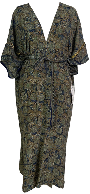 PRC6833 Avatar Long Pure Silk Kimono Sleeved Duster with Belt - Velora Luxury Fashion