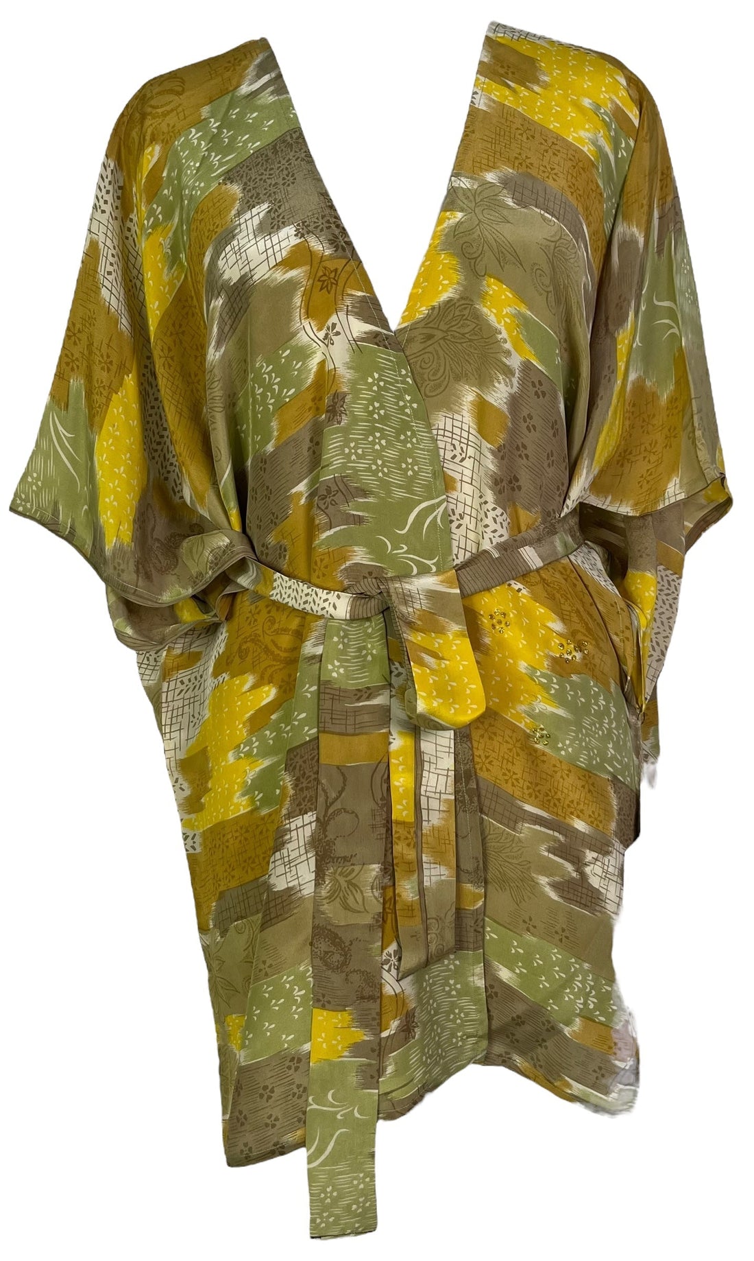 PRC6918 Avatar Pure Silk Kimono-Sleeved Jacket with Belt - Velora Luxury Fashion