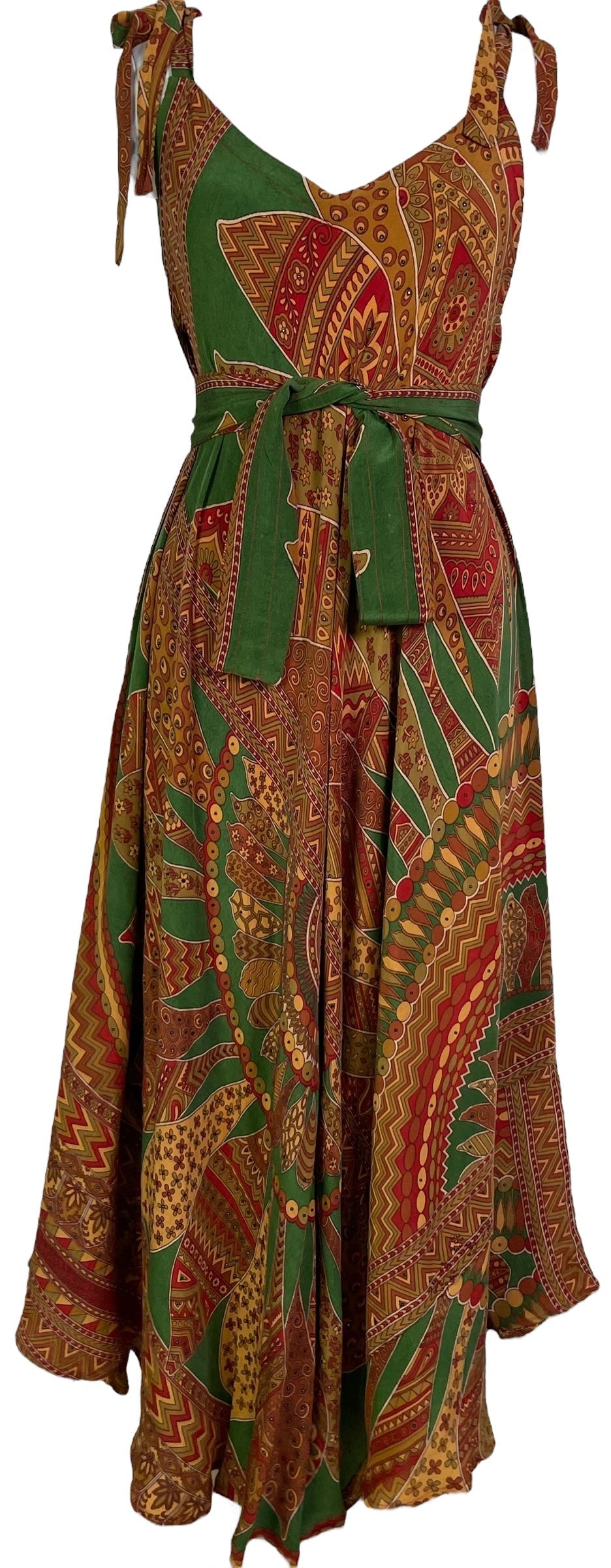 PRC7232 Avatar Pure Silk Maxi Dress with Belt - Velora Luxury Fashion