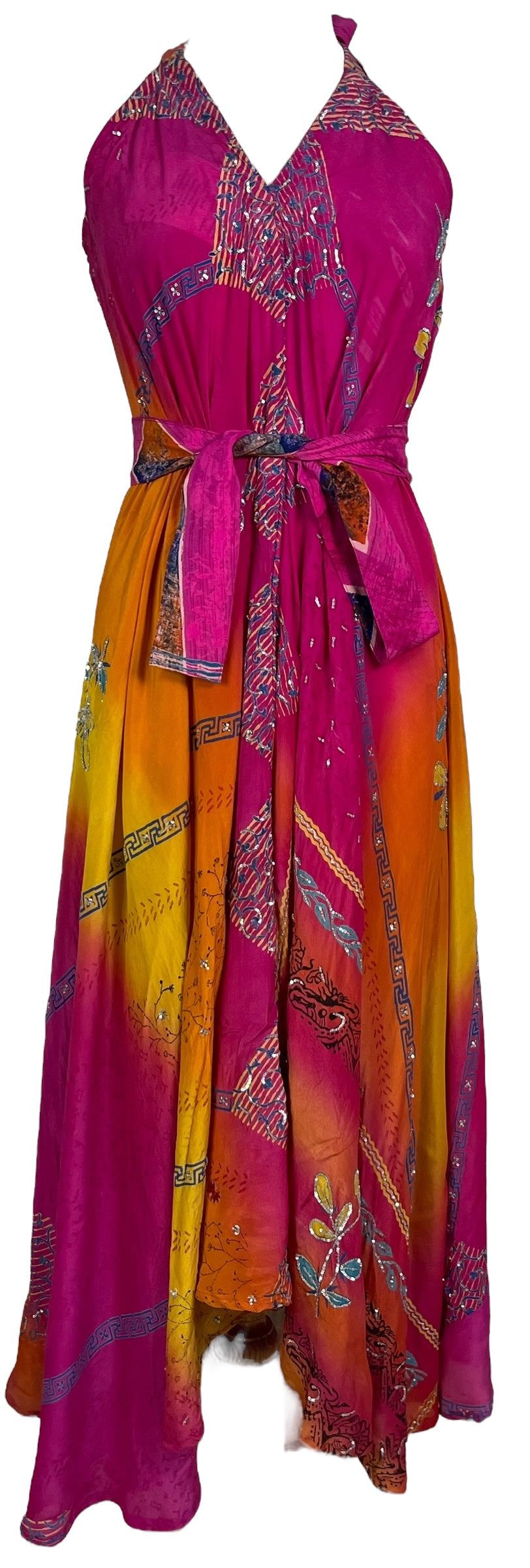 PRC7236 Avatar Pure Silk Maxi Dress with Belt - Velora Luxury Fashion