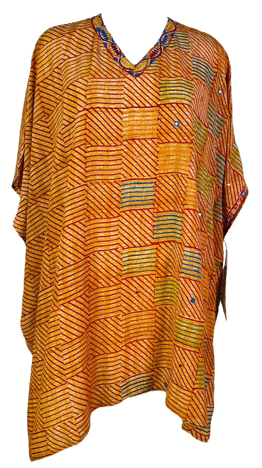 PRC7303 Avatar Pure Silk Short Kaftan Tunic with Slits - Velora Luxury Fashion